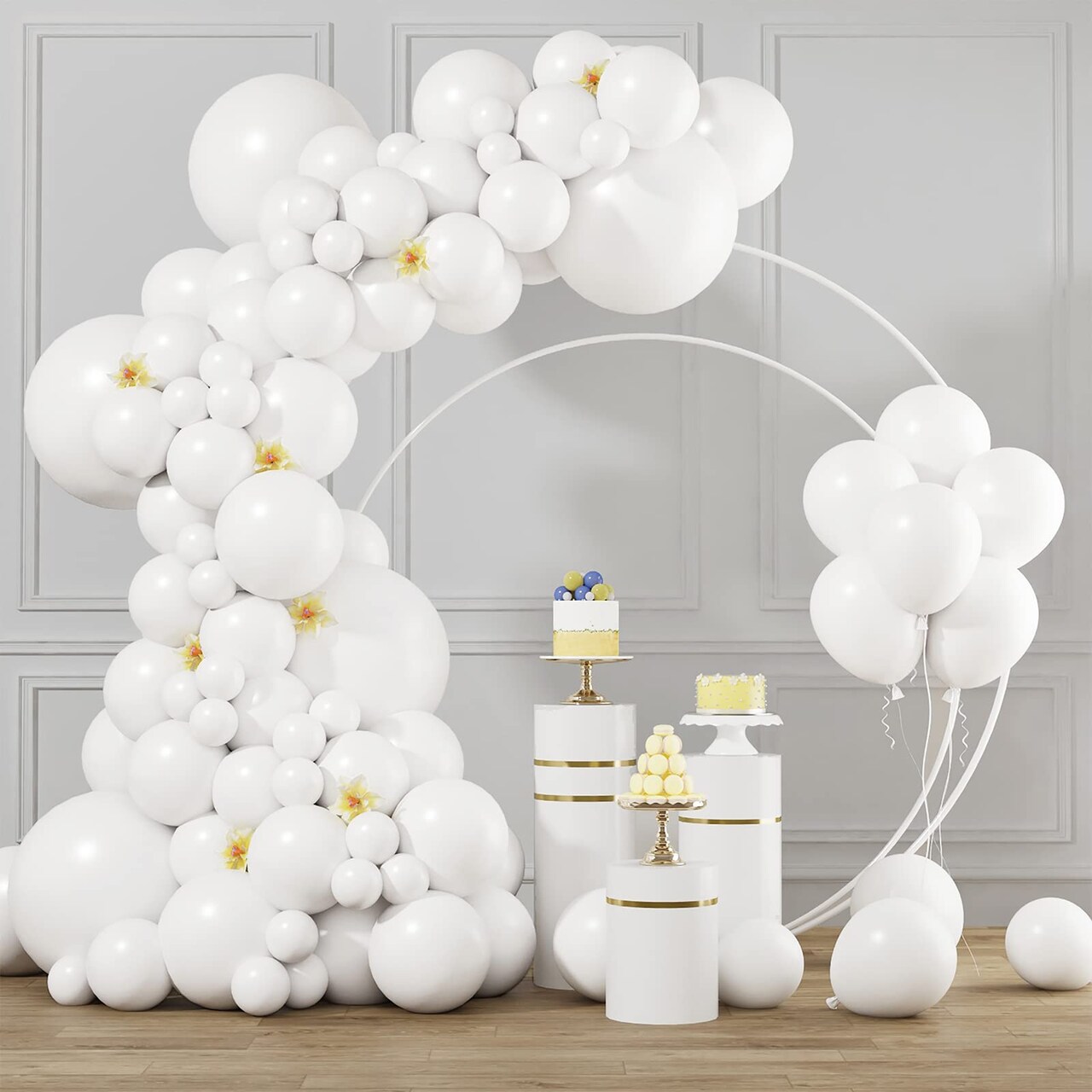 RUBFAC White Balloons Different Sizes 105pcs 5/10/12/18 Inch for Garland Arch, Party Latex Balloons for Happy New Year Decorations 2024 Birthday Party Wedding Anniversary Baby Shower Party Decoration